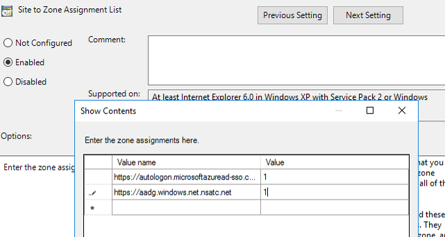 site to zone assignment list sso