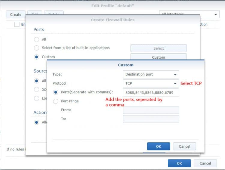 Adding Unifi Controller Ports to Synology Firewall