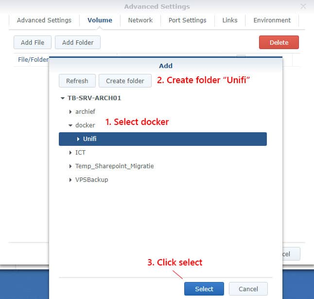 Create Volume on Synology for Unifi Controller
