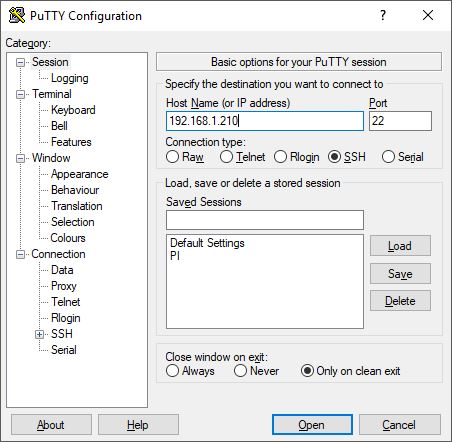 Connecting to the raspberry pi with putty