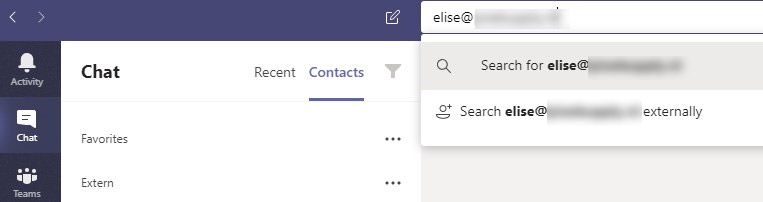 Adding External contact in Microsoft Teams