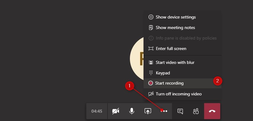 Record a meeting in MIcrosoft Teams