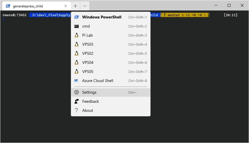 New tab window terminal