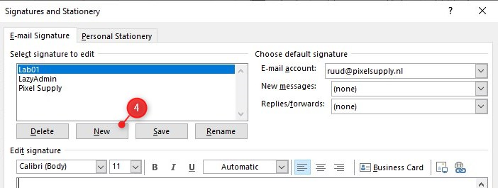 Create new signature in Outlook