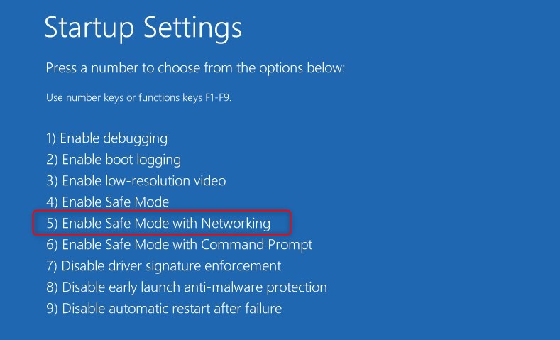 Boot into safe mode with networking