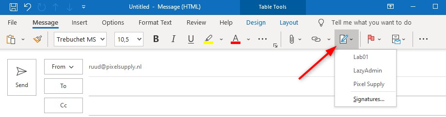 Select signature in outlook