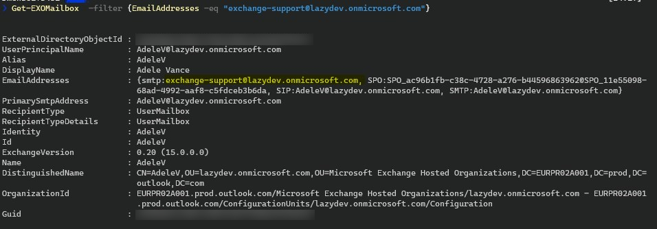 Find user with email address powershell office 365