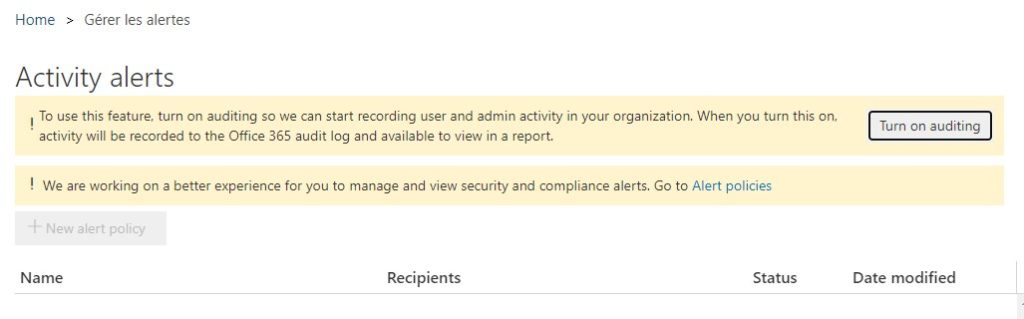 Enable auditing in Office 365
