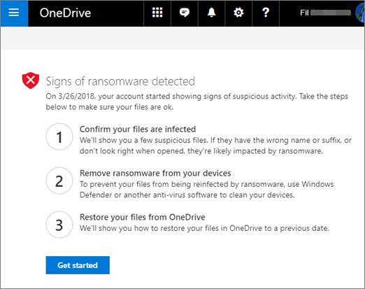 Protezione da ransomware OneDrive