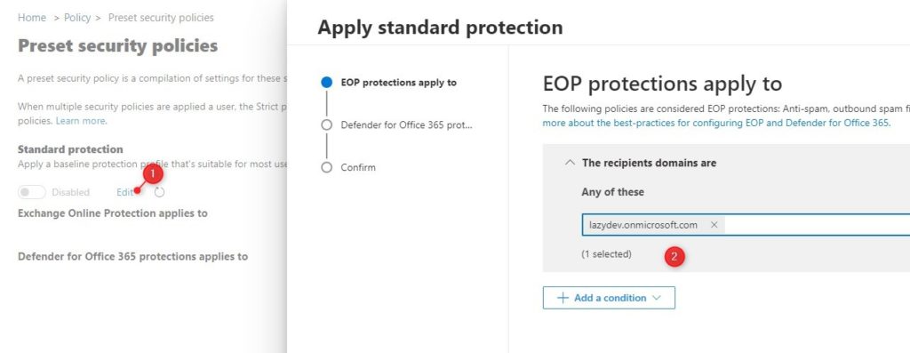 Standard protection template to secure exchange online