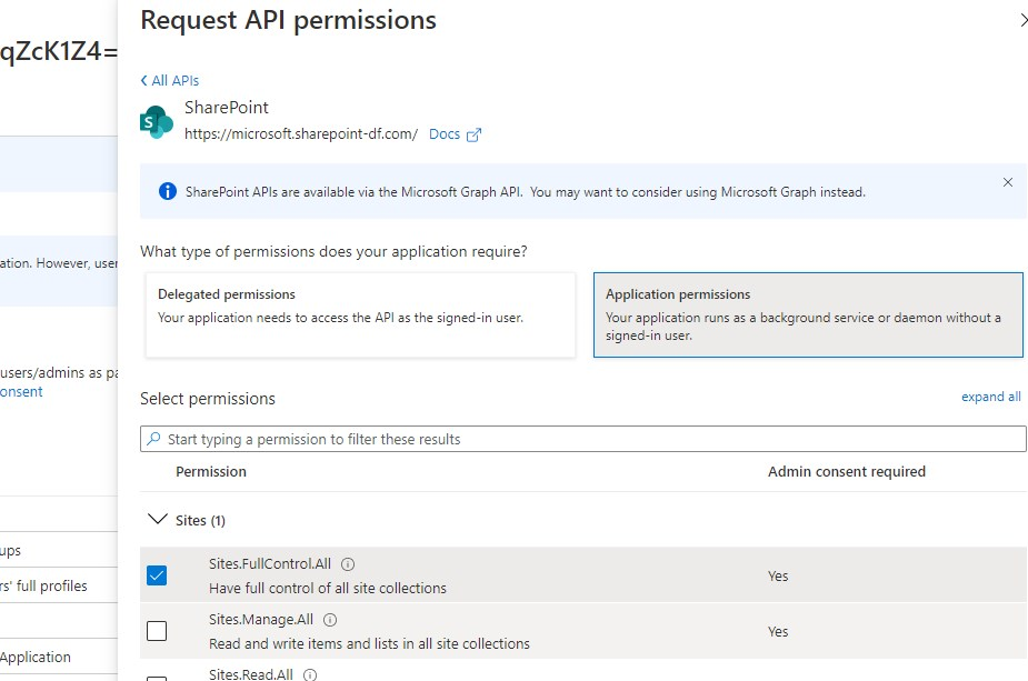 Azure API permissions