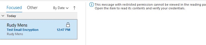 Opening secure email in Outlook