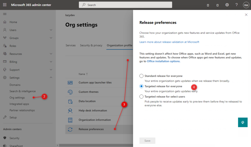 Enable Targeted release Office 365