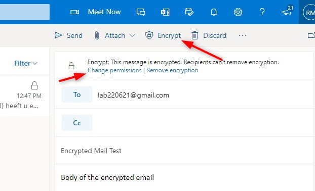 office 365 send encrypted email
