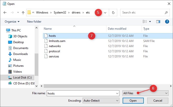 Open hosts file