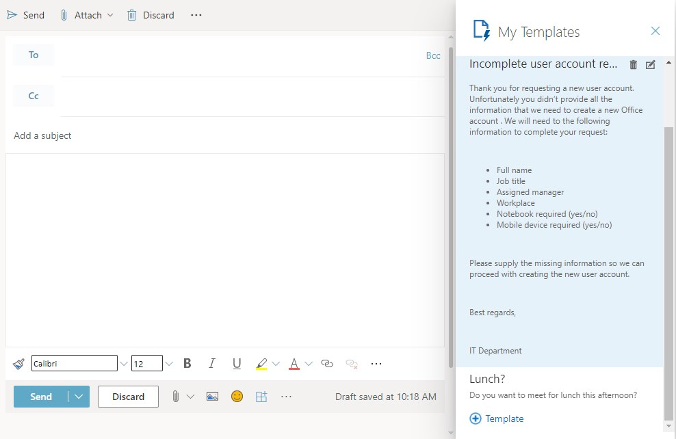 outlook online email templates
