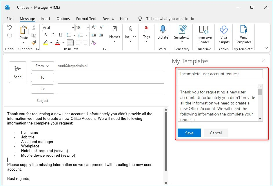 Create Outlook Email Template