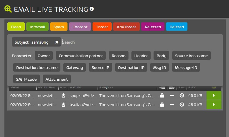 Email live tracking