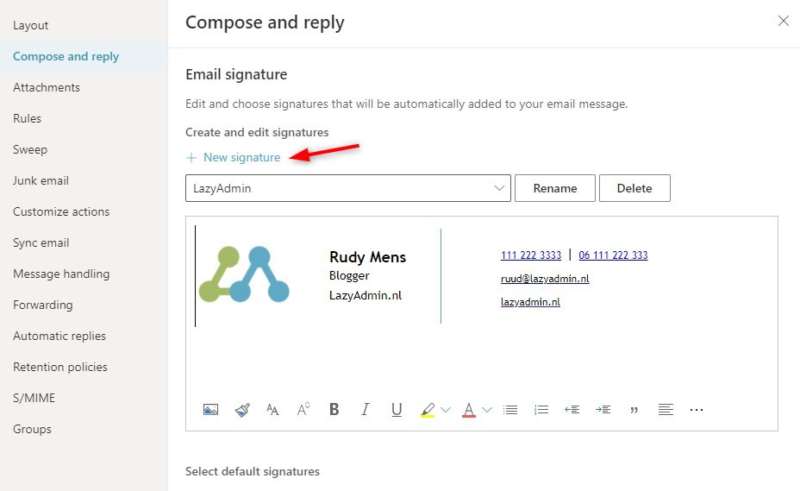 outlook 365 mac email add signature