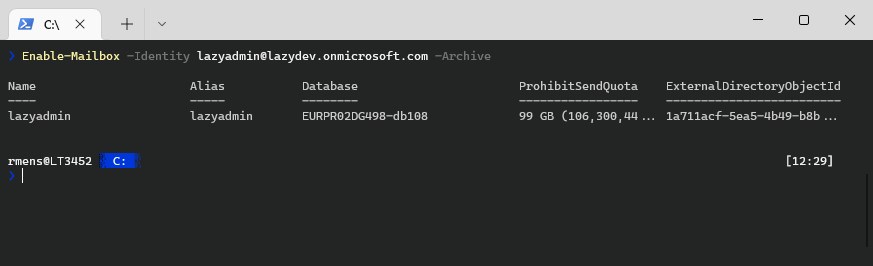 enable archive mailbox powershell