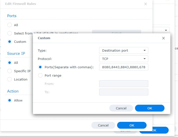 Adding Unifi Controller Ports to Synology Firewall