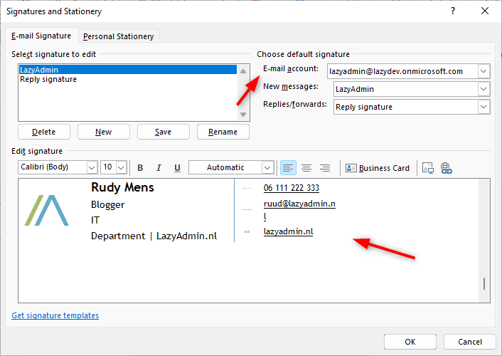 Set signature in Outlook