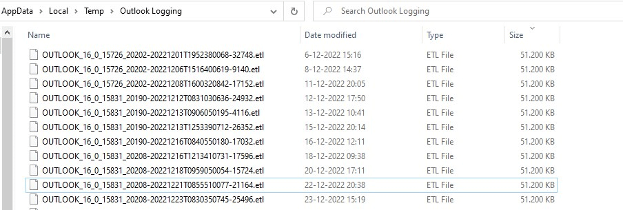 ETL Log file Outlook Logging