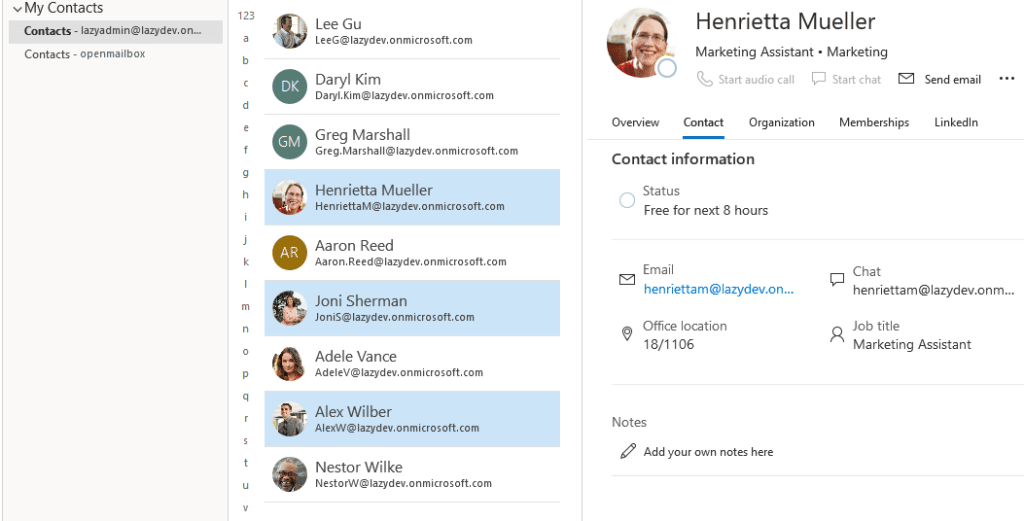 Outlook contacts for merge