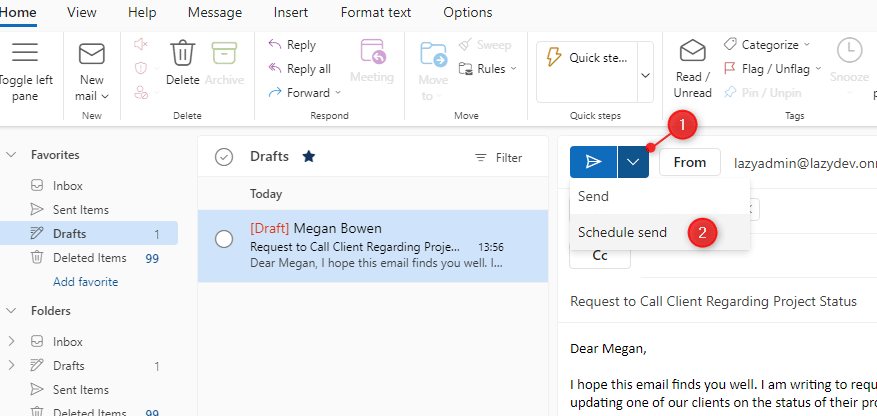 schedule email in Outlook Online