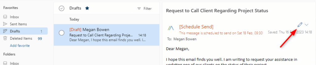 Scheduled email in Outlook Online
