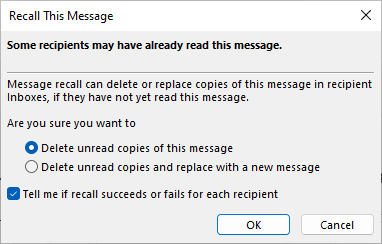 recall email outlook 365