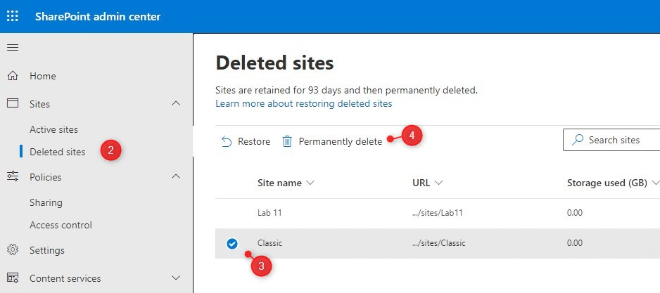 Permanently Delete SharePoint site