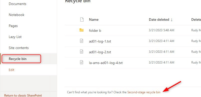 second-stage recycle bin sharepoint