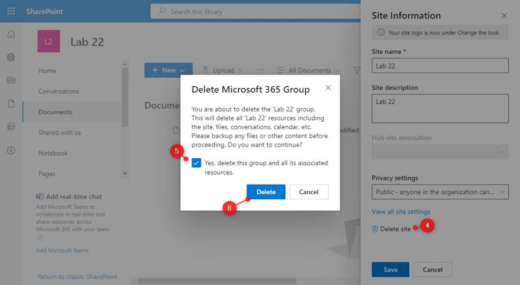 Delete SharePoint Site