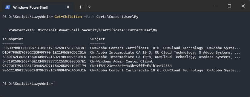 PowerShell Get Certificates with Get-ChildItem
