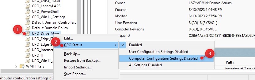 Disable computer configuration settings