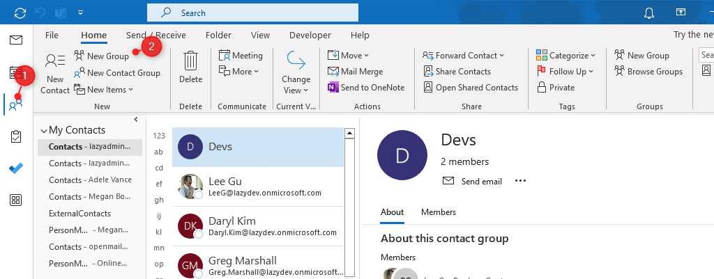 create email group in Outlook