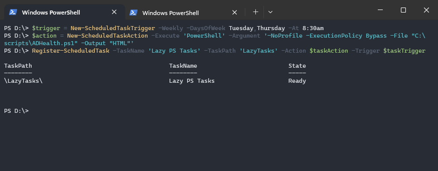 PowerShell to Create Scheduled Task