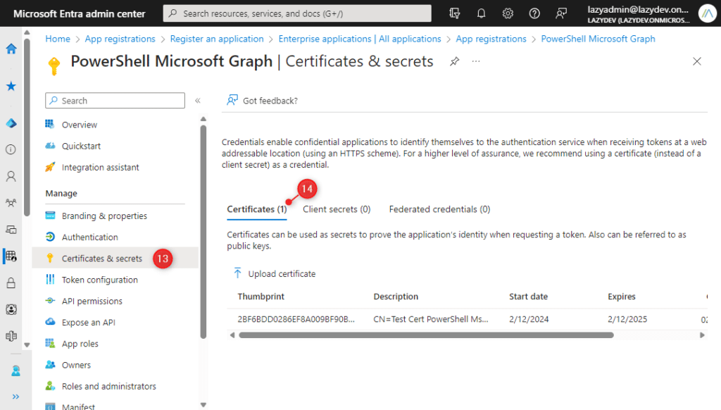 connect mggraph certificate