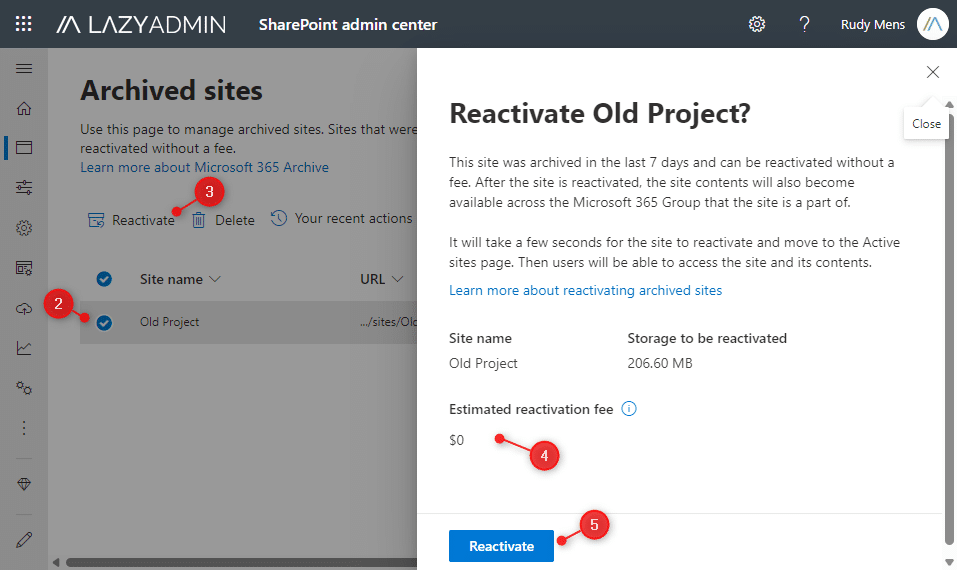 restore archived sharepoint site