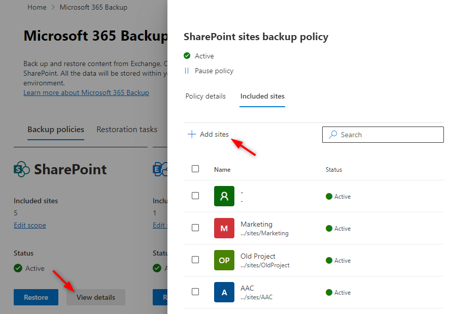 Edit Microsoft 365 Backup