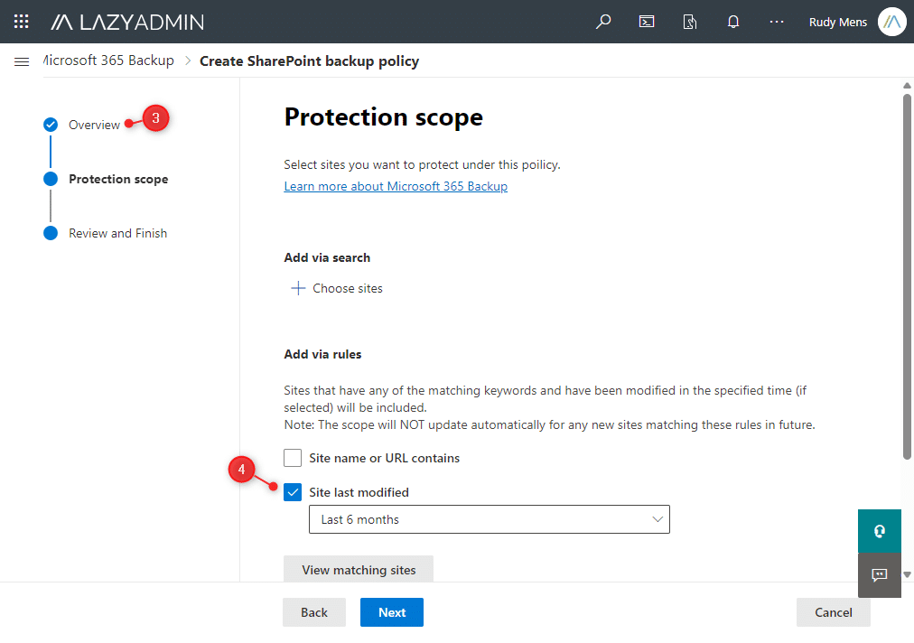 define protection scope Microsoft 365 Backup