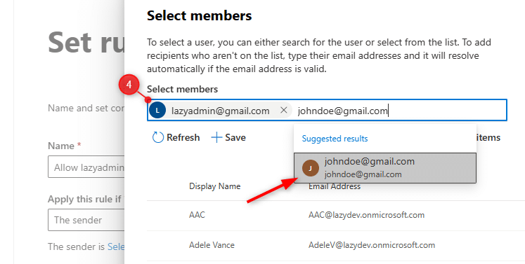Add external email address to mail flow rule
