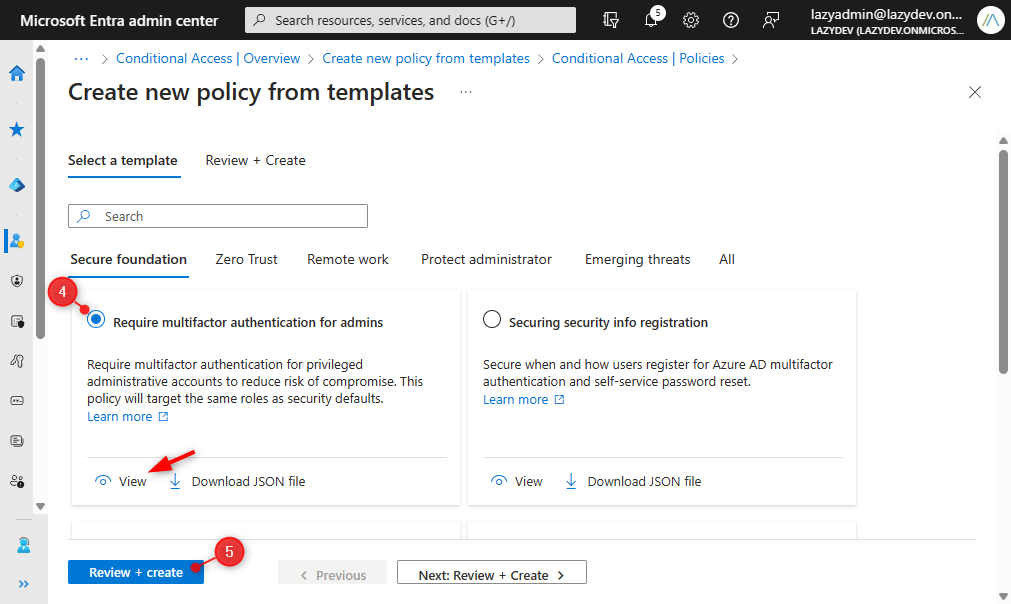 Create new conditional access policy