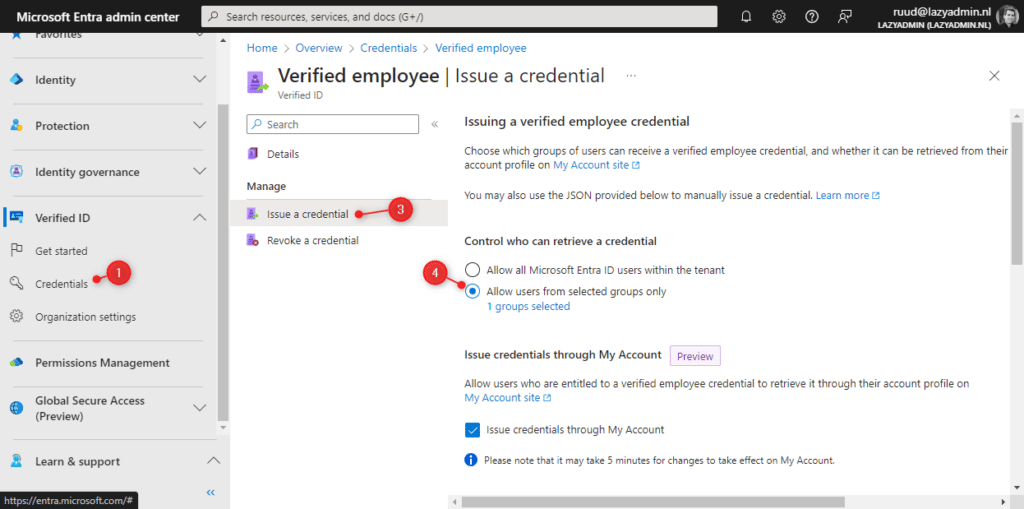 Configure group access to verified credentials