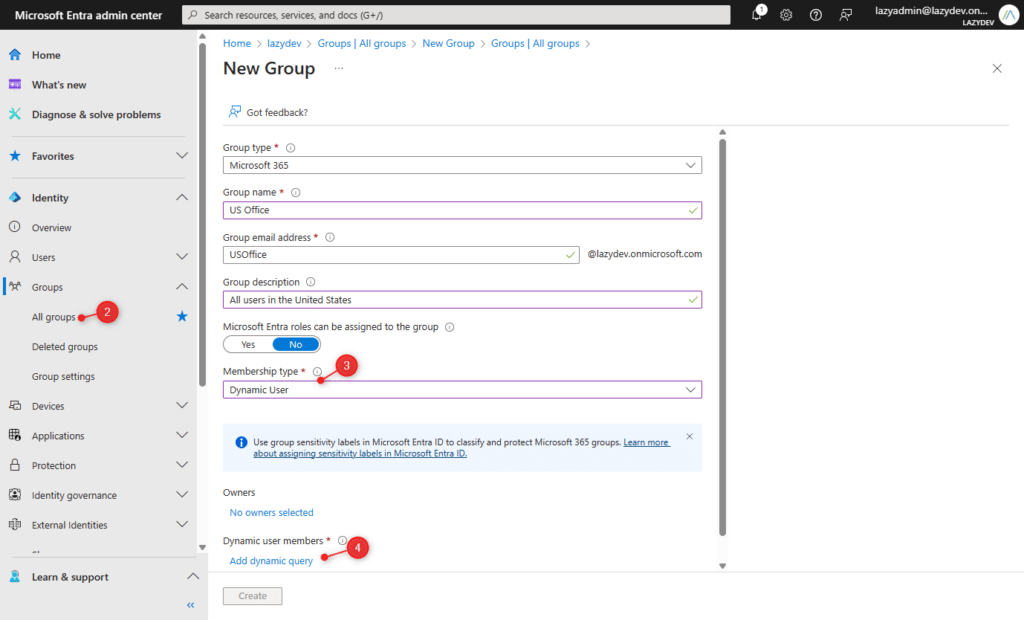 Create Dynamic Group Entra ID Azure